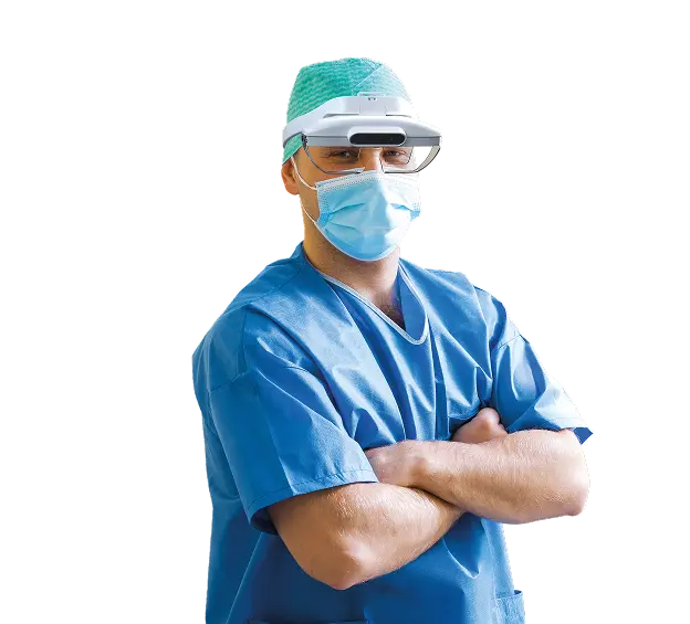 healthcare specialists using AR glasses